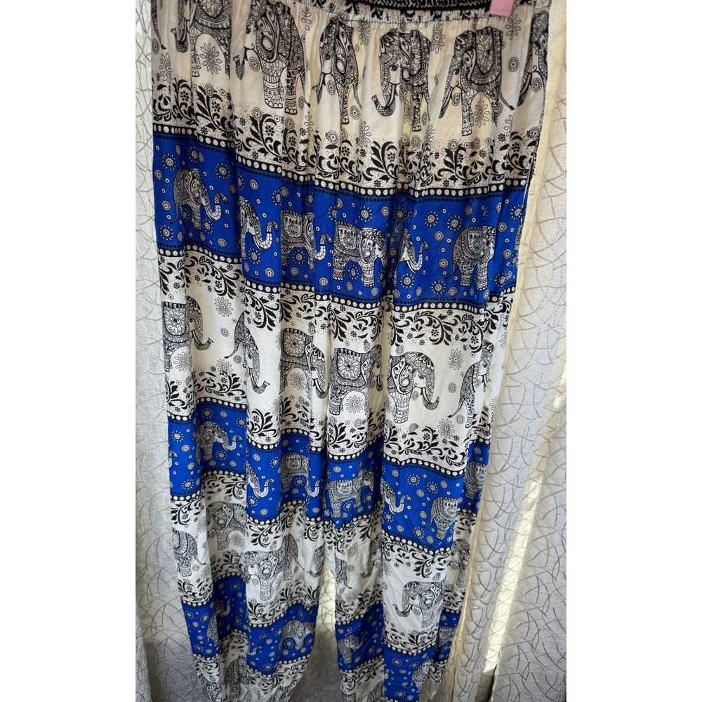 Vintage Inspired Elephant Print Harem Pants Boho Lounge Festival Wear Blue/Black - Picture 7 of 9
